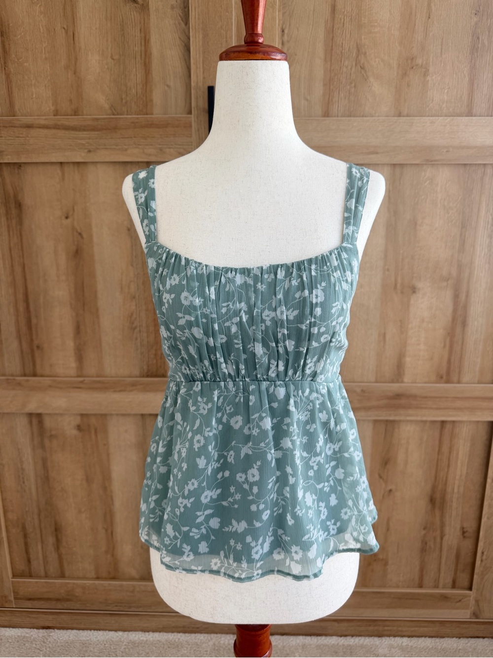 Abercrombie & Fitch Sage Green Floral Smocked Peplum Cami Top